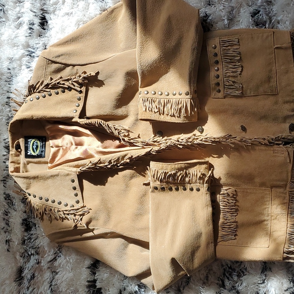 Montana Clothing Company Tan Suede Jacket with Fringe and Satin Lining